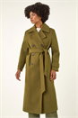 Olive Textured Premium Belted Smart Coat, Image 4 of 5
