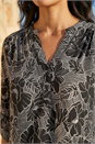 Black Puff Print Notch Neck Shirt, Image 4 of 4