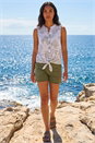 Khaki Floral Puff Print Tie Blouse, Image 2 of 4