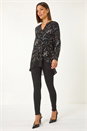 Black Abstract Print V-Neck Tunic Top, Image 1 of 5