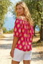 Pink Printed Bardot Tie Front Stretch Top, Image 3 of 4