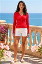 Red Dusk Scallop Edge Cardigan, Image 2 of 4
