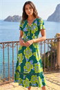 Green Floral Print Lace Trim Midi Dress, Image 2 of 4
