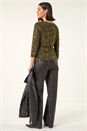 Khaki Cowl Neck Jacquard Stretch Top, Image 3 of 5