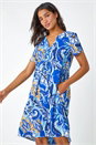Royal Blue Baroque Floral Pocket Shift Tunic Dress, Image 1 of 5
