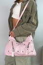 Pink Large Shoulder Bag With Zips And Studs, Image 1 of 4