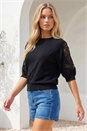 Black Dusk Crochet Sleeve Knit Top, Image 1 of 4