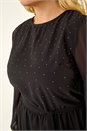 Black Curve Hotfix Tie Waist Dress, Image 5 of 5