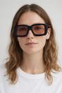 Black Oversized Square Frame Sunglasses In Black with Orange Lenses, Image 6 of 6