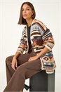 Brown Boucle Tribal Pattern Cardigan, Image 1 of 5