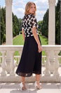 Black Lace Overlay Pleated Midi Dress, Image 3 of 4