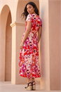 Red Abstract Print Belted Midi Dress, Image 3 of 4