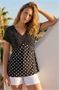 Black Contrast Polka Dot Gathered Top, Image 1 of 4