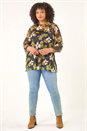 Green Curve Floral Print Mesh Top, Image 3 of 5