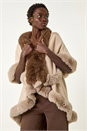 Natural  Contrast Faux Fur Trim Cape, Image 4 of 5