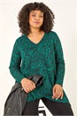 Green Curve Paisley Print V-Neck Stretch Top, Image 1 of 5