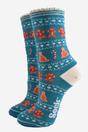 Aqua Gingerbread Fair Isle Bamboo Socks, Image 1 of 4