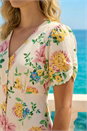 Light Pink Floral Print V-Neck Tea Dress, Image 4 of 4