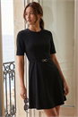 Black Belted Fit & Flare Dress, Image 1 of 4