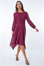 Wine Textured Diamond Belted Chiffon Midi Dress, Image 2 of 5