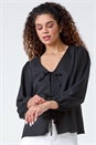 Black Tie Front Woven Top, Image 2 of 5