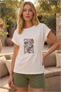 Ivory  Embroidered Crochet Panel T-Shirt , Image 2 of 4