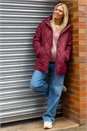 Burgundy Quilted Hooded Coat, Image 2 of 3