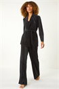 Black Velvet Stud Detail Wide Leg Stretch Trouser, Image 2 of 5