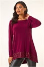 Burgundy Sequin Hem Tunic Stretch Top, Image 2 of 5