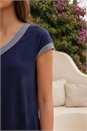 Navy  Contrast Cuff Stretch Top, Image 4 of 4