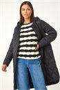 Black Iridescent Diamond Quilted Hooded Coat, Image 2 of 7