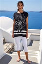 Black Floral Print Stretch Tunic Top, Image 2 of 4