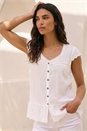 Ivory Cotton Broderie Hem Crinkle Blouse, Image 1 of 4