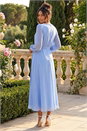 Blue Chiffon V-Neck Midi Dress, Image 3 of 4