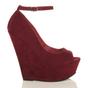Burgundy High Wedge Heel Ankle Strap Platform Peep Toe Shoes, Image 2 of 6
