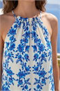 Blue Petite Floral Print Tie Midi Dress , Image 4 of 4