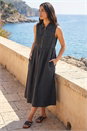 Black Collared Front Zip Midi Dress, Image 2 of 4