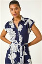 Navy  Floral Print Stretch Shirt Dress, Image 4 of 5