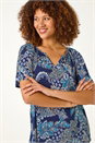 Blue Paisley Print Gathered Stretch Top, Image 4 of 5