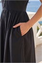 Black Petite Cotton Button Front Midi Dress, Image 4 of 4