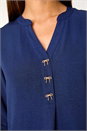 Navy  Longline Bow Button Woven Top, Image 5 of 5