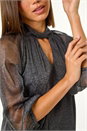 Black Twist Neck Glitter Mesh Top, Image 5 of 5