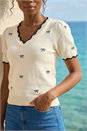Ivory  Bow V-Neck Knit Top, Image 4 of 4