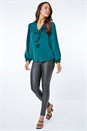 Green Satin Ruffle Neck Blouse , Image 4 of 5