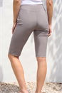 Taupe Elastic Waist Knee Length Stretch Shorts, Image 3 of 4