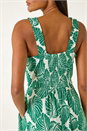 Green Leaf Print V-Neck Stretch Midi Dress, Image 5 of 5