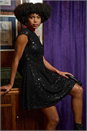 Black Sequin Fluted Hem Lace Stretch Dress, Image 1 of 6