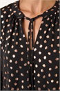 Black Spot Print Foil Tie Neck Top, Image 5 of 5