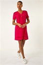 Red Linen Blend Button Shift Dress, Image 1 of 5