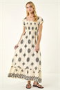 Ivory  Broderie Shirred Maxi Dress, Image 2 of 5